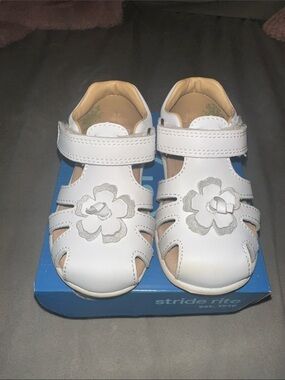 Stride Rite White Floral Toddler Leather Sandals